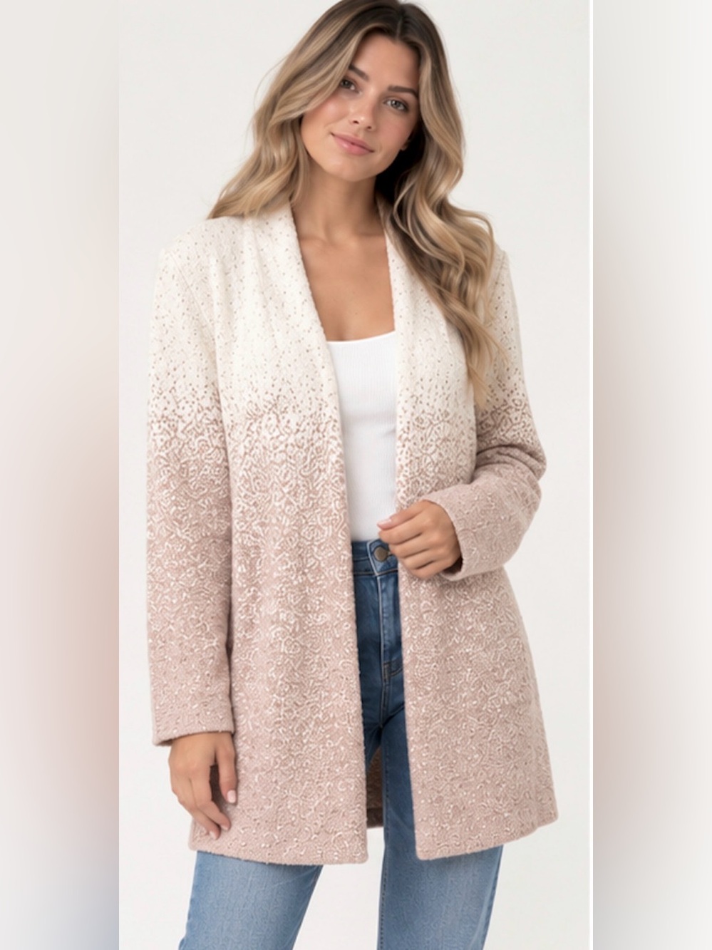 Barefoot Dreams CozyChic Lite Confetti Cardigan Pearl Rose Pink XL NWT